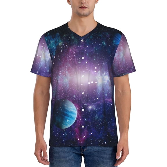 Hirioo Planets Stars And Galaxies1 for Men's Baseball T-shirt Shirts Short Sleeve Casual Summer Button Stretch T Shirts,Size S-4XL-Large