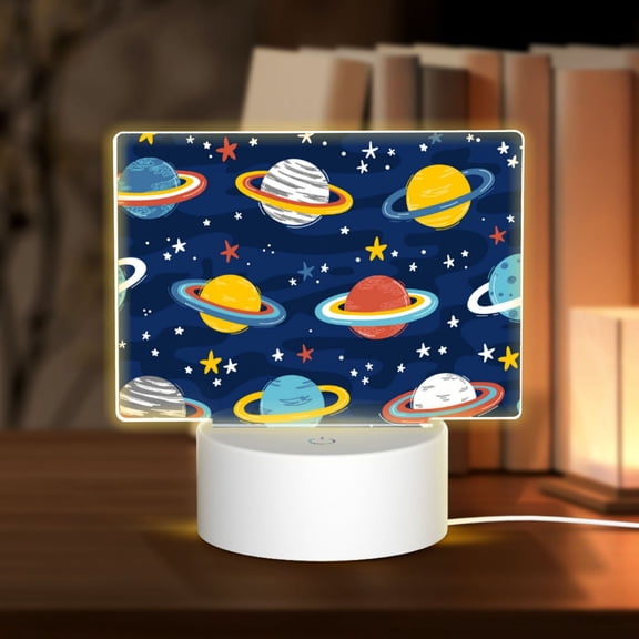 Hirioo Planets and Stars for Rectangular Acrylic with Night Light Best Gifts for Lover Girl Mom, Valentine's Day Anniversary Birthday Wedding Present