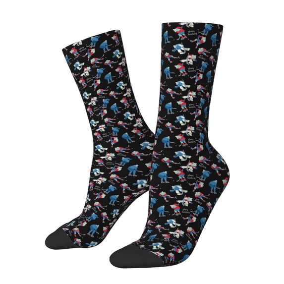 Hirioo Play Hockey Pattern Adult Middle Tube Socks Breathable Sock Non-Pilling,Contrasting Color Design