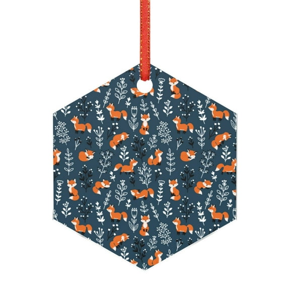 Hirioo Playful Foxes Forest Blues for Acrylic Christmas Pendant Hanging Christmas Tree Ornaments, Car, Home, Office Gift Decor-Hexagon