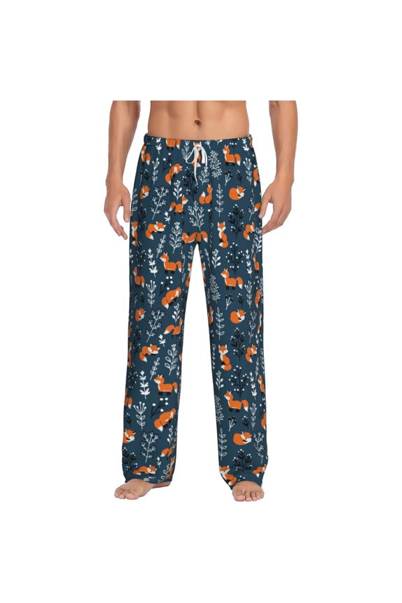 Playful Foxes Forest Blues for Men's PJ Pajama Pants Sleep Pants Men's Home Trousers with Pockets,S-3XL-Large