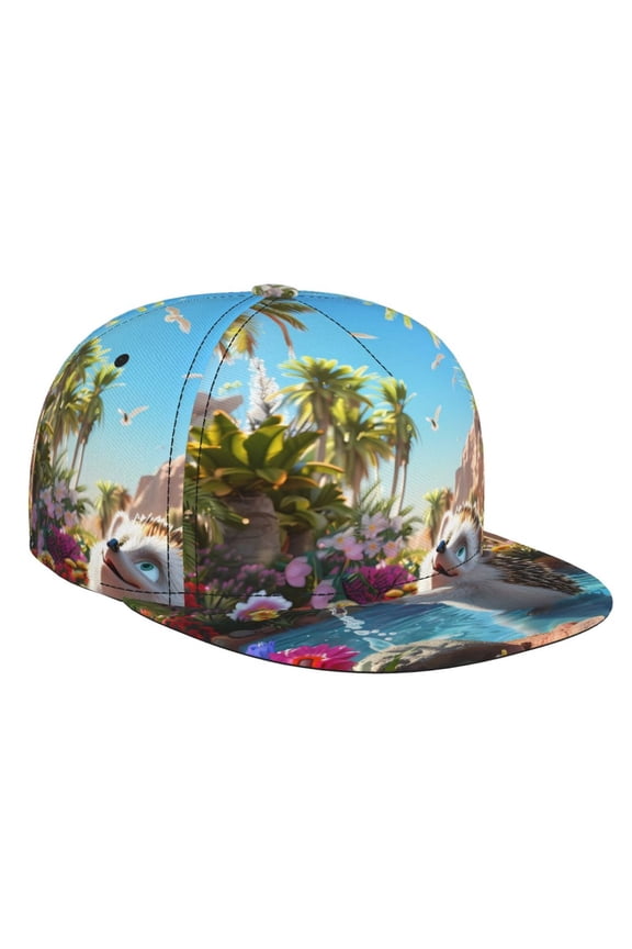 Playful Hedgehog Forest Pond for Baseball Cap Men Cap Flat Brim for Men Women Teens Adjustable Baseball Cap