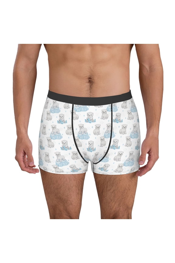 Playful Polar Bear Pals for Men's Boxer Briefs Men Cotton Underwear Boxer Briefs Panties-Large