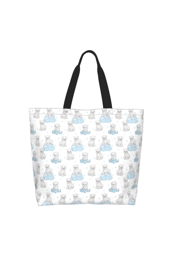 Playful Polar Bear Pals for Tote Bag for Women, Quilted Shoulder Bag with Zipper, Large Capacity Handbags for Casual, Travel, Work
