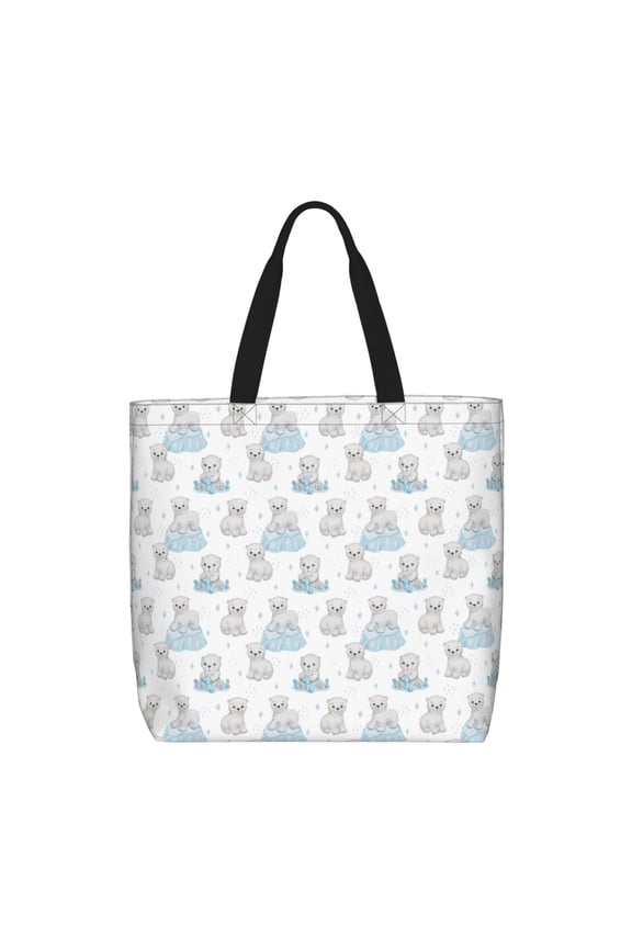 Playful Polar Bear Pals for Tote Bag for Women, Quilted Shoulder Bag with Zipper, Large Capacity Handbags for Casual, Travel, Work