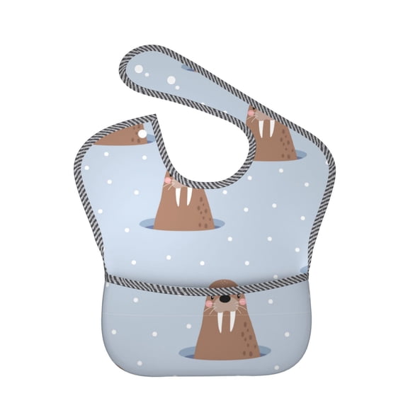 Hirioo Playful Walrus Wonders for Baby Waterproof Pocket Bib Adjustable Closed for Babies Toddlers with Large Pocket 6-24Months