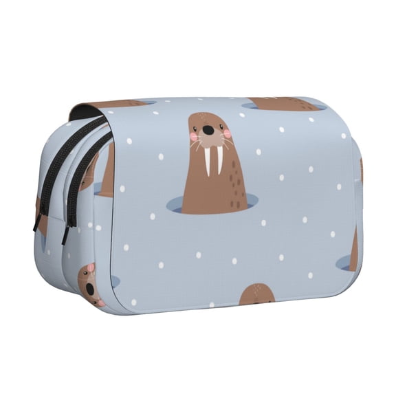 Hirioo Playful Walrus Wonders for Large Grid Mesh Pencil Case with Zipper Stationery Organizer Case