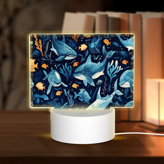 Hirioo Playful Whales Underwater Scene for Rectangular Acrylic with Night Light Best Gifts for Lover Girl Mom, Valentine's Day Anniversary Birthday Wedding Present