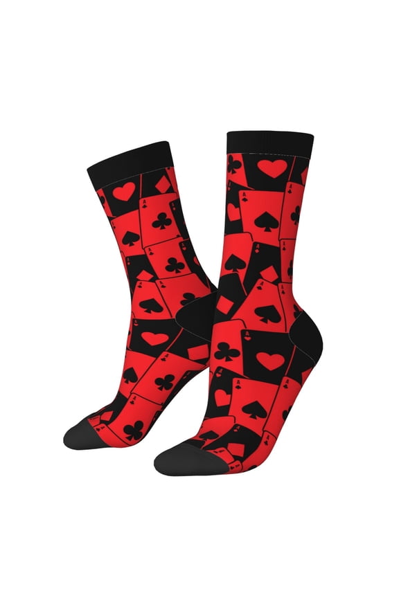 Playing Cards Pattern Adult Middle Tube Socks Breathable Sock Non-Pilling,Contrasting Color Design