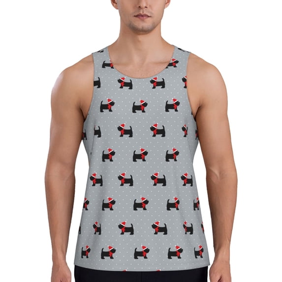 Hirioo Polka Dot Christmas Dog for Men's Workout Tank Top Sleeveless Shirts Quick Dry for Men-Small