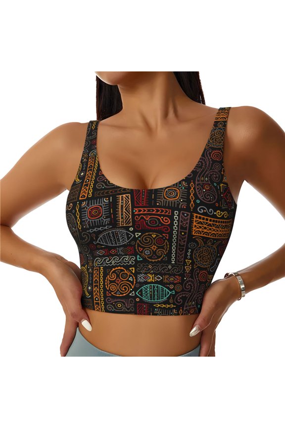 Polynesian Turtles for Women's Sports Vest with Full-Print Design, Stretchy Fabric and Removable Pads-Large