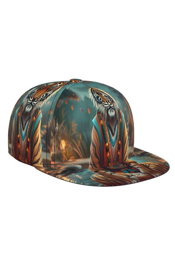 Pond Meditating Tiger for Baseball Cap Men Cap Flat Brim for Men Women Teens Adjustable Baseball Cap