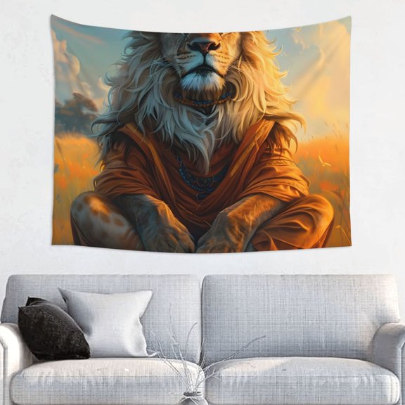 Hirioo Prairie Meditating Lion Print Tapestry Lightweight Fabric for Bedroom Aesthetic Home Wall Dorm Dcor Living Room Decor 29x37 Inch
