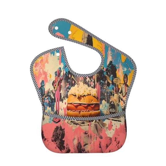 Hirioo Psychedelic Band Hotdog Art for Baby Waterproof Pocket Bib Adjustable Closed for Babies Toddlers with Large Pocket 6-24Months