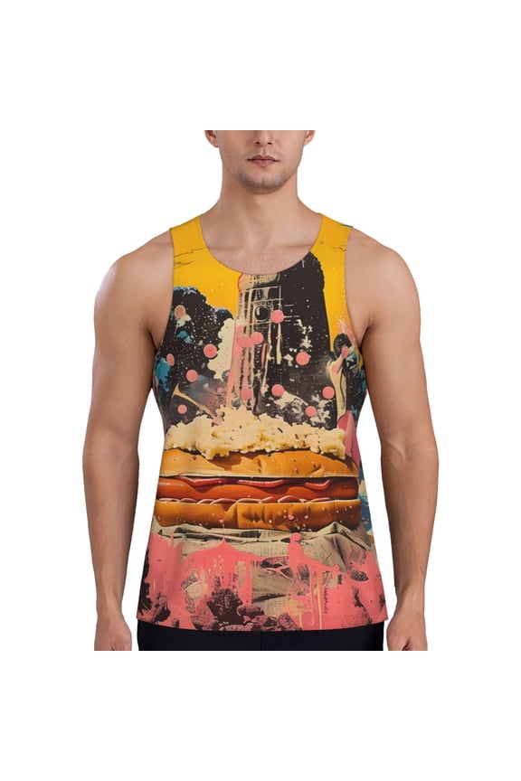 Psychedelic Band Hotdog Art for Men's Workout Tank Top Sleeveless Shirts Quick Dry for Men-X-Large