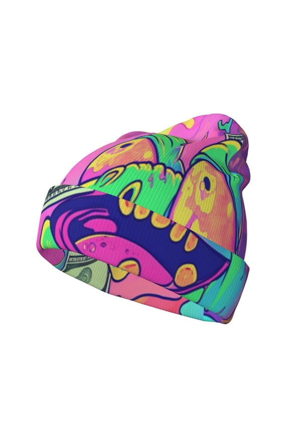 Psychedelic Cartoon Frog for Men's Knit Cuffed Beanie for Outdoor Activities Unisex