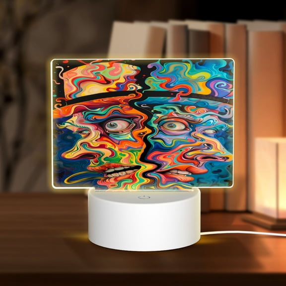 Hirioo Psychedelic Faces Colorful for Rectangular Acrylic with Night Light Best Gifts for Lover Girl Mom, Valentine's Day Anniversary Birthday Wedding Present