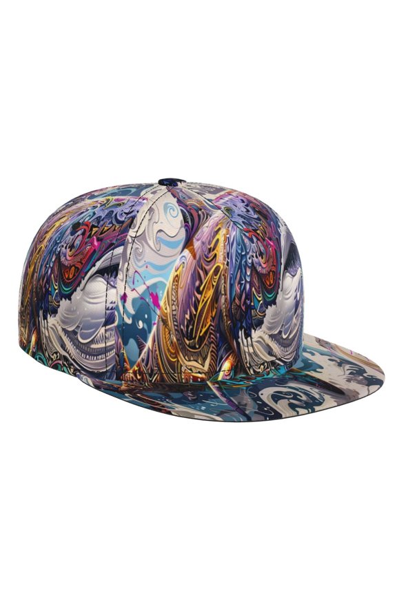 Psychedelic Shark Artwork for Baseball Cap Men Cap Flat Brim for Men Women Teens Adjustable Baseball Cap