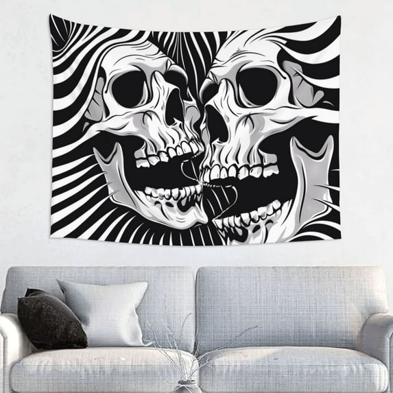 Hirioo Psychedelic Skull Illusion Art Print Tapestry Lightweight Fabric for Bedroom Aesthetic Home Wall Dorm Décor Living Room Decor 29x37 Inch