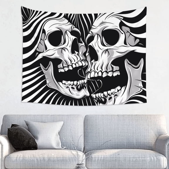 Hirioo Psychedelic Skull Illusion Art Print Tapestry Lightweight Fabric for Bedroom Aesthetic Home Wall Dorm Dcor Living Room Decor 29x37 Inch