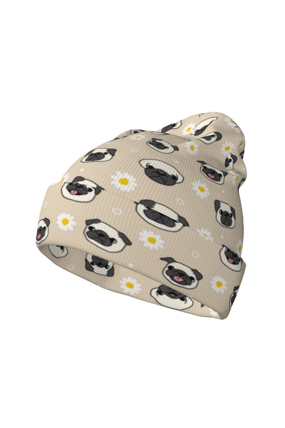 Pug Dog Face for Men's Knit Cuffed Beanie for Outdoor Activities Unisex