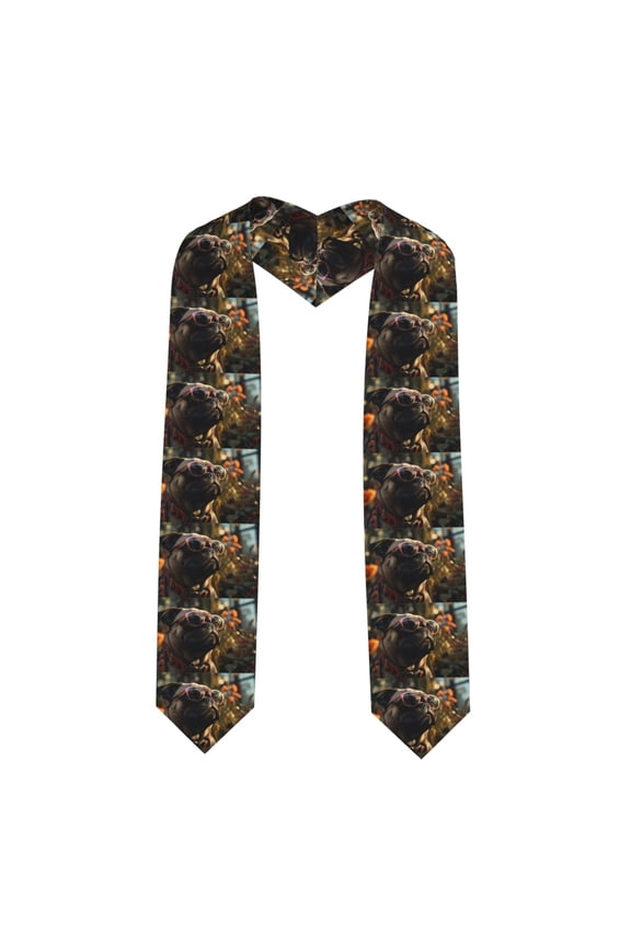 Pug Wearing Sunglasses Flowers for 72" Graduation Shawl Stole Unisex Adults Graduation Sash Honor Graduation Stole for High School and College-Sharp Corner