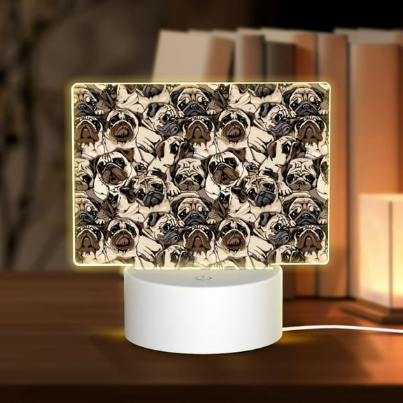 Hirioo Pug for Rectangular Acrylic with Night Light Best Gifts for Lover Girl Mom, Valentine's Day Anniversary Birthday Wedding Present