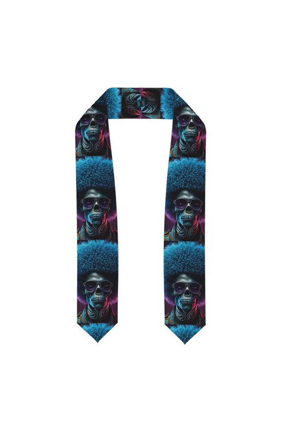 Punk Style Blue Haired Skull for 72" Graduation Shawl Stole Unisex Adults Graduation Sash Honor Graduation Stole for High School and College-Flattened