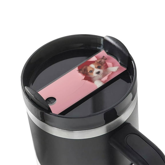 Hirioo Puppy Peeking Through Pink for Stanley Cup Lid Nameplate Personalized Acrylic Nameplate Tumbler Lid Topper(30oz , 40oz)