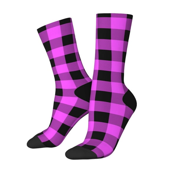 Hirioo Purple Black Buffalo Plaid Pattern Adult Middle Tube Socks Breathable Sock Non-Pilling,Contrasting Color Design