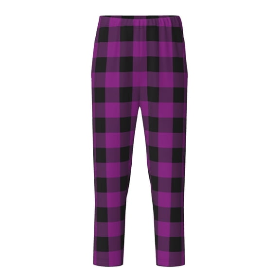 Hirioo Purple Black Plaid for Teenagers' Pajama Pants Womens Lounge Pants with Pockets Pj Bottoms Pants for Men-Medium