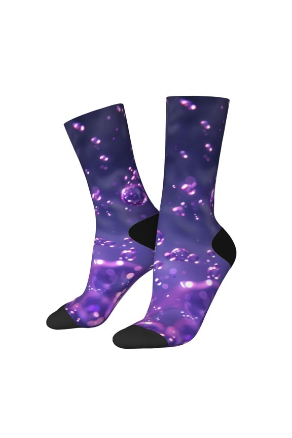 Purple Bubble Abstract Art Pattern Adult Middle Tube Socks Breathable Sock Non-Pilling,Contrasting Color Design