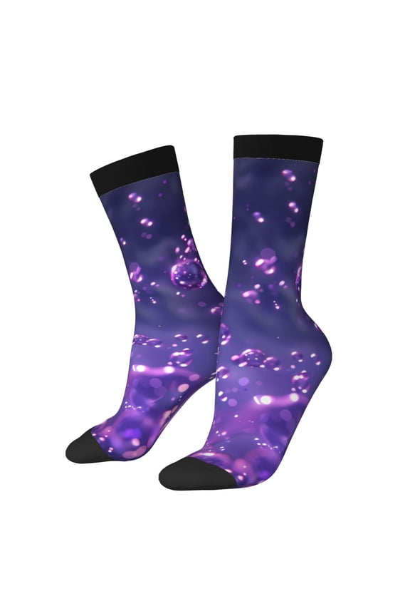 Purple Bubble Abstract Art Pattern Adult Middle Tube Socks Breathable Sock Non-Pilling,Contrasting Color Design