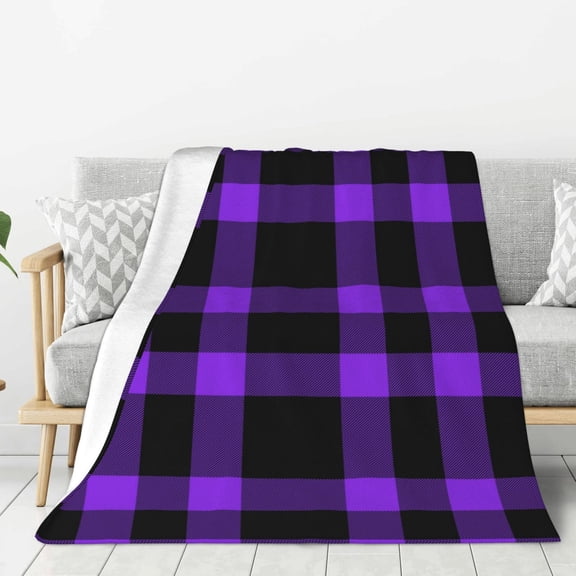 Hirioo Purple Buffalo Plaid for Flannel Blanket, Cozy and Warm Throw for Bed or Couch ,Perfect for All Seasons-60"x50"