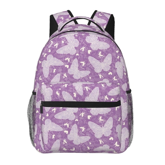 Hirioo Purple Butterflies Floral Print Laptop Backpack Lightweight Casual Travel Daypack for College Workplace Travel