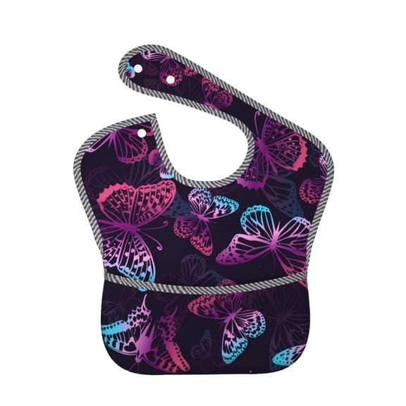 Hirioo Purple Butterfly for Baby Waterproof Pocket Bib Adjustable Closed for Babies Toddlers with Large Pocket 6-24Months