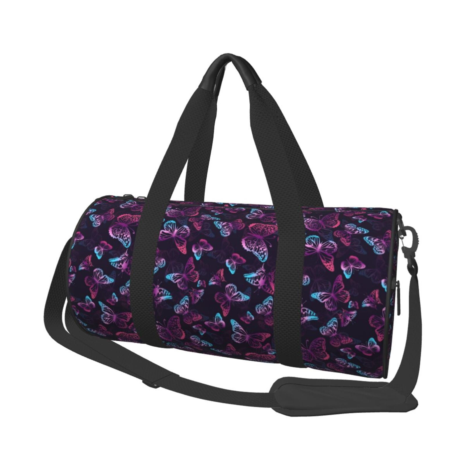 Hirioo Purple Butterfly for Round Large Capacity Travel Luggage Bag Weekend Getaway Bag for Gym Beach Swim Bag Men Women