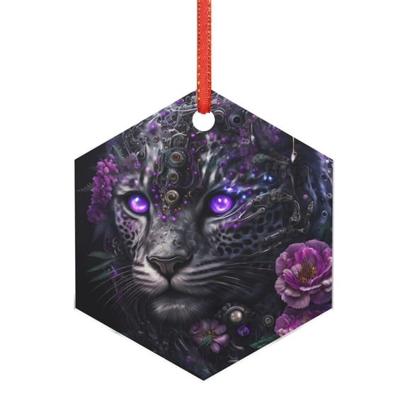 Hirioo Purple-Eyed Floral Leopard for Acrylic Christmas Pendant Hanging Christmas Tree Ornaments, Car, Home, Office Gift Decor-Hexagon