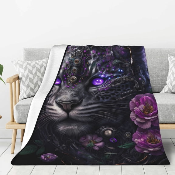Hirioo Purple-Eyed Floral Leopard for Flannel Blanket, Cozy and Warm Throw for Bed or Couch ,Perfect for All Seasons-80"x60"