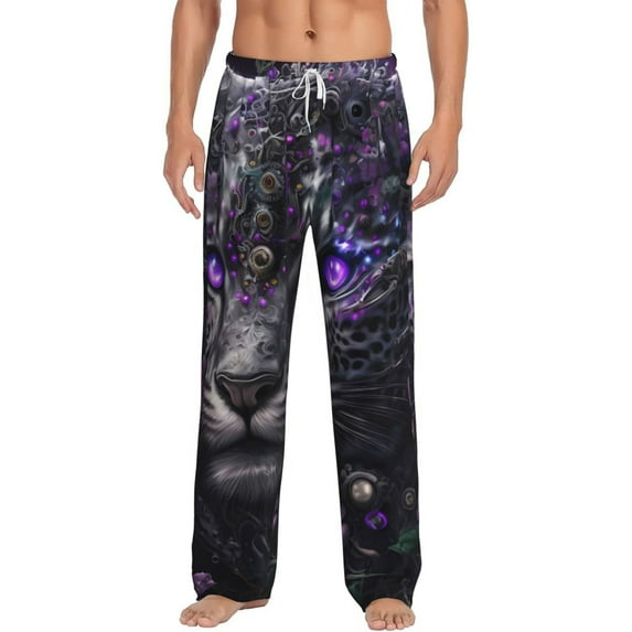 Hirioo Purple-Eyed Floral Leopard for Women's PJ Pajama Pants Sleep Pants Women's Home Trousers with Pockets,S-3XL-Small