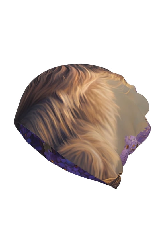 Purple Flower Lazy Cat for Multifunction Beanie Hat for Men and Women Unisex for Winter Sports, Outdoor Activities, and Daily Wear