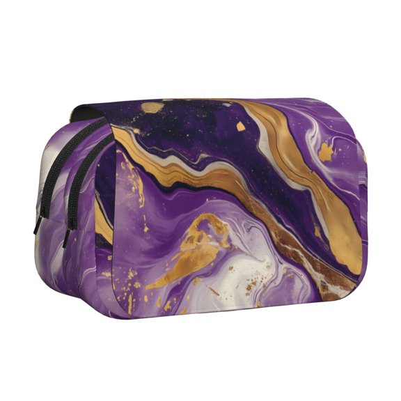 Hirioo Purple Gold Marble Swirls for Large Grid Mesh Pencil Case with Zipper Stationery Organizer Case