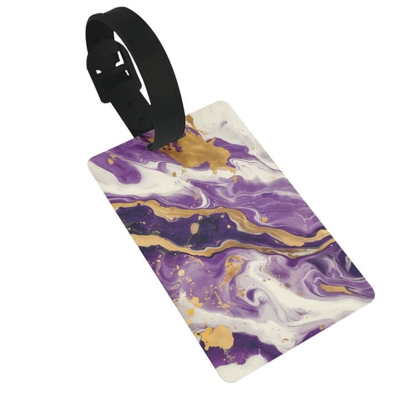Hirioo Purple Gold Marble Swirls for Luggage ID Tag with Adjustable Strap Travel Baggage Bag Tags Suitcase Identify Labels for Women Men