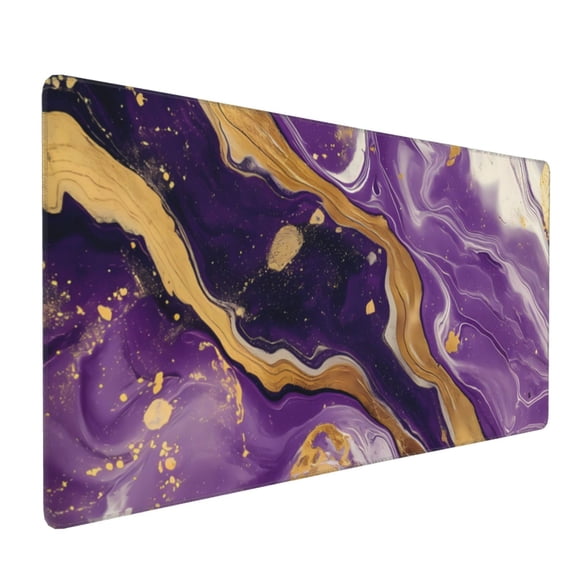 Hirioo Purple Gold Marble Swirls for Mouse Pad ,Anti-Slip Base, Durable Stitched Edges, Perfect for Gaming, Office, and Home Use,16x35.5in