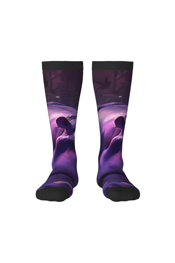 Purple Hippo In Water for Adult Stockings Breathable Sock Non-Pilling,Contrasting Color Design