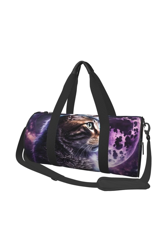 Purple Moon Cat for Round Large Capacity Travel Luggage Bag Weekend Getaway Bag for Gym Beach Swim Bag Men Women