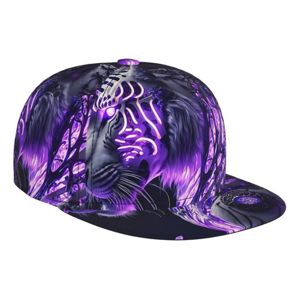 Hirioo Purple Pattern White Tiger for Baseball Cap Men Cap Flat Brim for Men Women Teens Adjustable Baseball Cap
