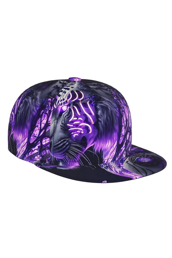 Purple Pattern White Tiger for Baseball Cap Men Cap Flat Brim for Men Women Teens Adjustable Baseball Cap
