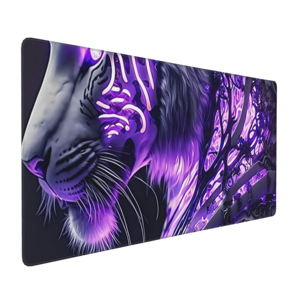 Hirioo Purple Pattern White Tiger for Mouse Pad ,Anti-Slip Base, Durable Stitched Edges, Perfect for Gaming, Office, and Home Use,16x35.5in