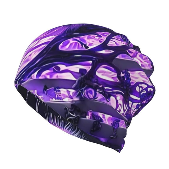 Hirioo Purple Pattern White Tiger for Multifunction Beanie Hat for Men and Women Unisex for Winter Sports, Outdoor Activities, and Daily Wear